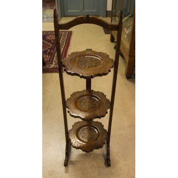 three tier brass inlaid cake stand
