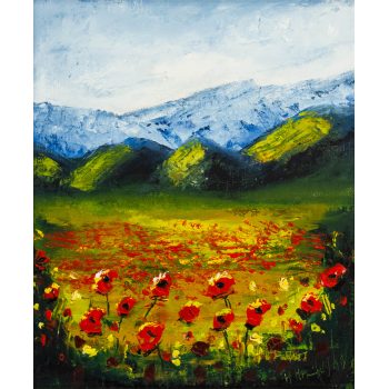 Hayley Huckson Poppy Fields painting on board. Frame measures 37L x 42H cm, painting measures 24L x 29H. Price includes nationwide delivery