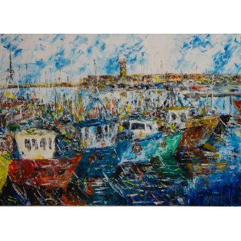Marley Irish "Summertime, Dunmore East" acrylic painting on canvas. Frame measures 87L x 68.5H, painting measures 69L x 50H in cm. Price includes nationwide delivery