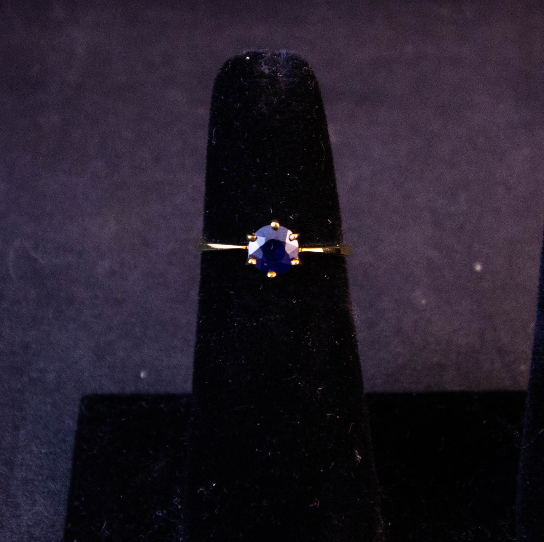 IMG_2147 9k yellow gold ring with blue spinel stone in claw setting. Size K. Price includes nationwide delivery.