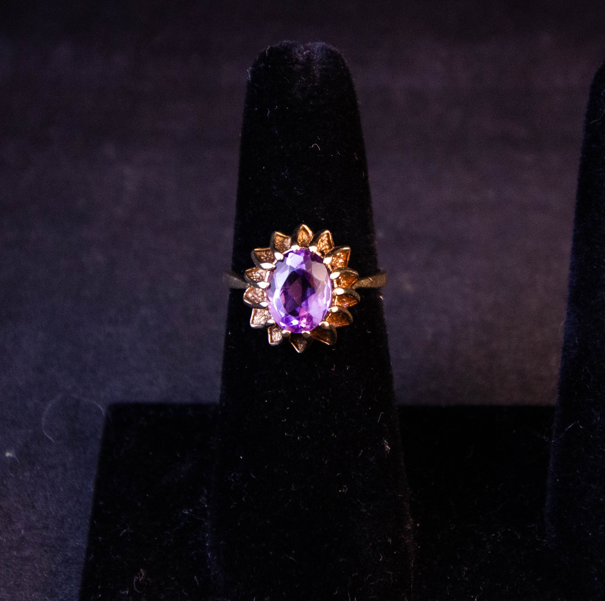 IMG_2189 9k yellow gold ring with amethyst in claw setting. Size O. Price includes nationwide delivery.
