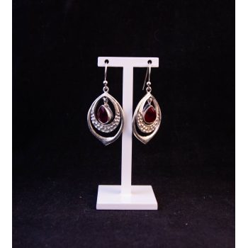 Silver drop earrings with red stone. Price includes nationwide delivery