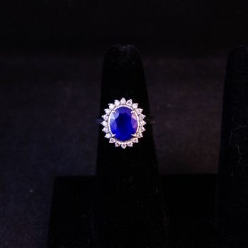 18k white gold, blue spinel and diamond ring. Total diamond content .4ct, total spinel content 3.2ct. Size L 1/2. Price includes nationwide delivery