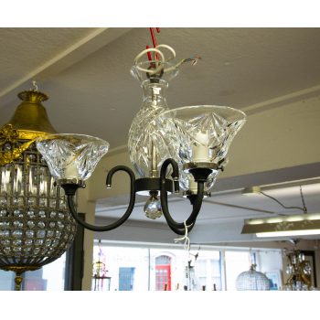 Modern Waterford Crystal three branch crystal and metal chandelier. Measures 37H x 44W in cm. Price includes nationwide delivery