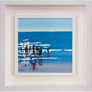 John Morris Tramore Beach oil painting on board. Frame measures 62 x 62cm, painting measures 38 x 38cm. Price includes nationwide delivery
