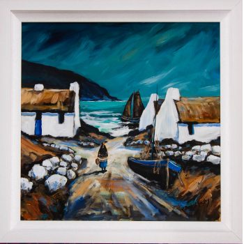 Patrick Murphy Walking Home oil painting on board. Frame measures 73 x 73cm, painting measures 60 x 60cm. Price includes nationwide delivery