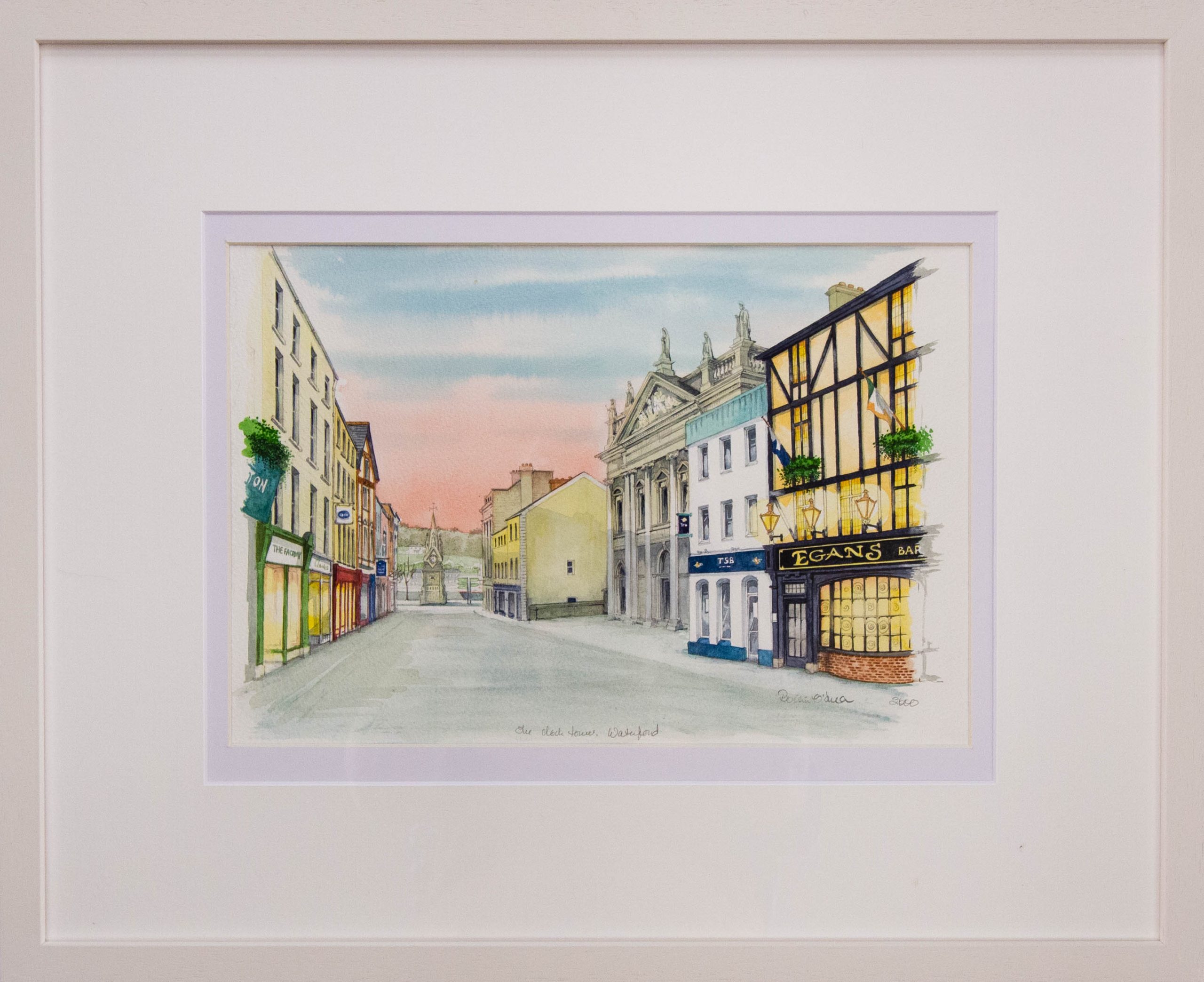 IMG_3658 Roisin O'Shea watercolour painting The Clock Tower, Barronstrand Street, Waterford. Frame measures 55.5 x 45.5cm, painting measures 34 x 23cm. Price includes nationwide delivery