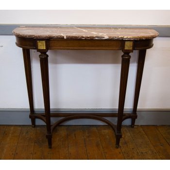 Tall mahogany marble top console table or side table. Measures 102L x 36D x 90.5H in cm. Price includes nationwide delivery