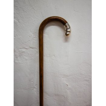 Hooped silver tipped head walking stick with brass foot. Measures 36.5"H
