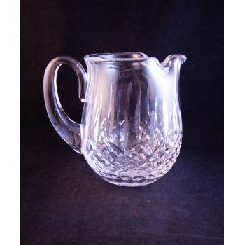 Waterford Crystal cut glass water jug, featuring old Waterford acid stamp. Measures 6"H x 7"W