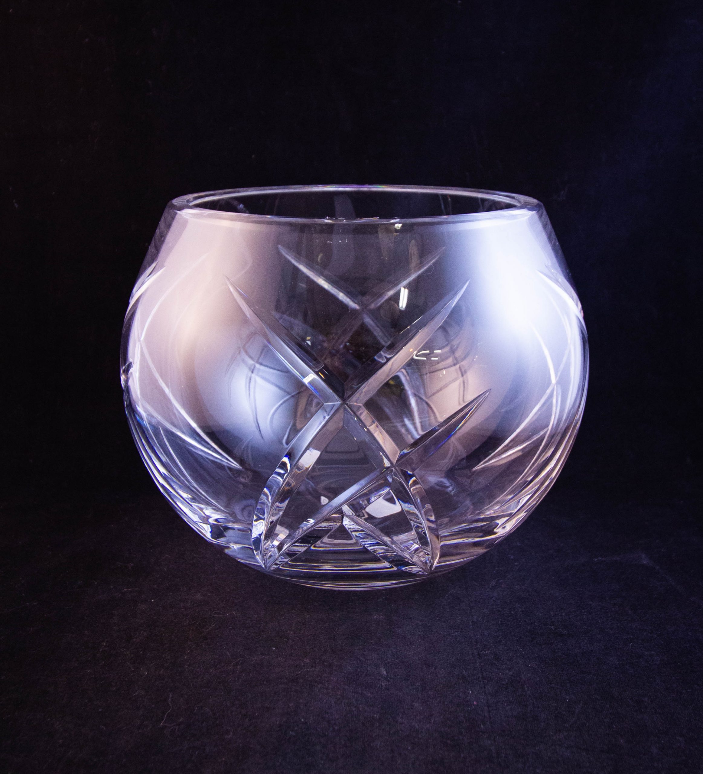 IMG_5730 Waterford Crystal John Rocha Signature pattern cut glass bowl. Measures 7"W x 6"H