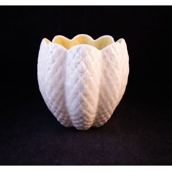 Belleek green mark scallop top mini vase. Measures 4.25"H x 4.25"W