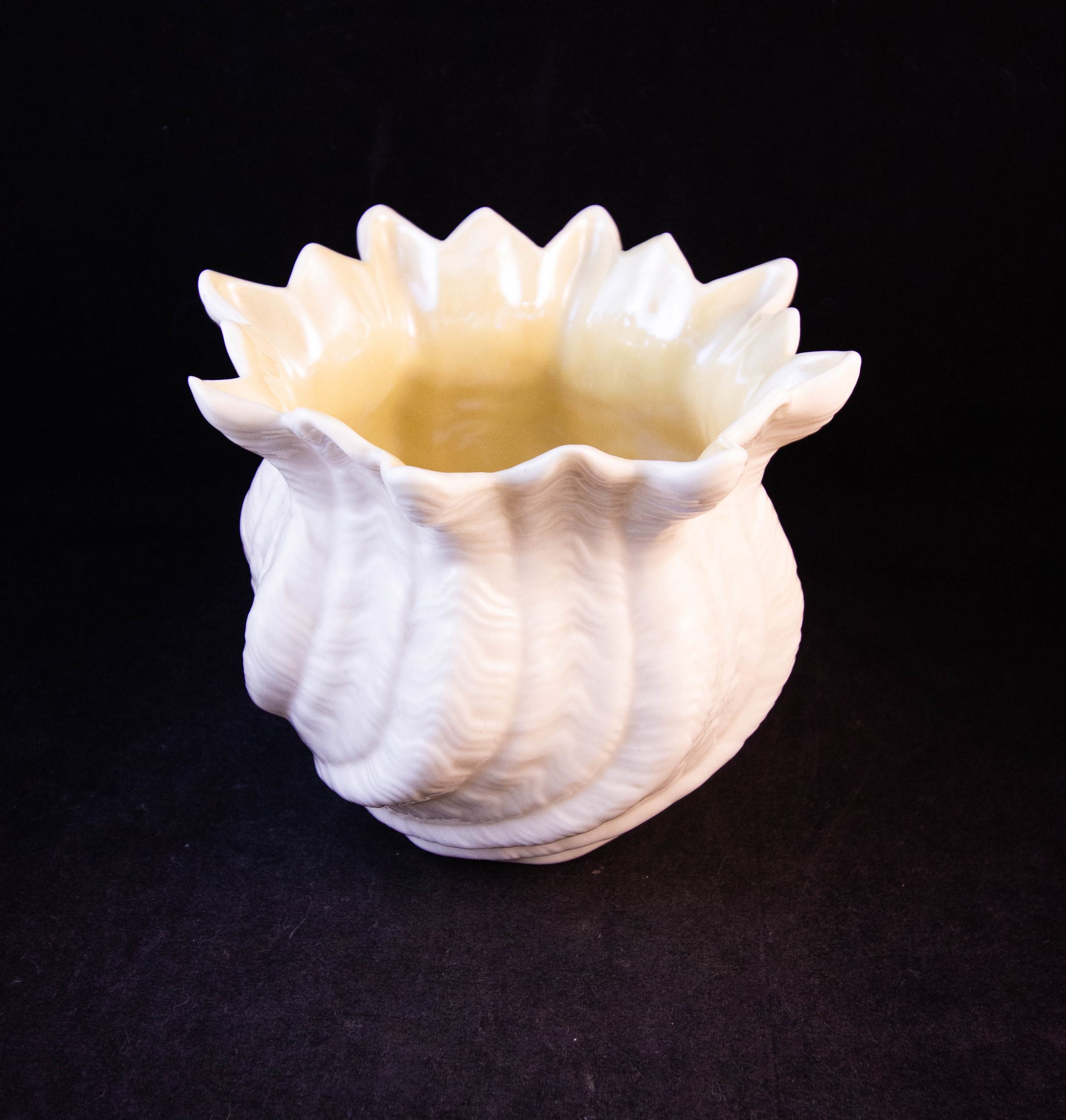 IMG_6646 Belleek green mark vase. Measures 5"W x 4.25"W. Price includes nationwide delivery.