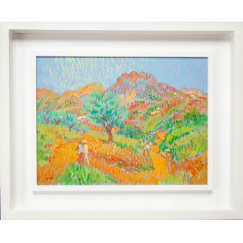 Desmond Carrick oil painting on canvas landscape. Frame measures 85L x 70H in cm, painting measures 60L x 45H. Price includes nationwide delivery.