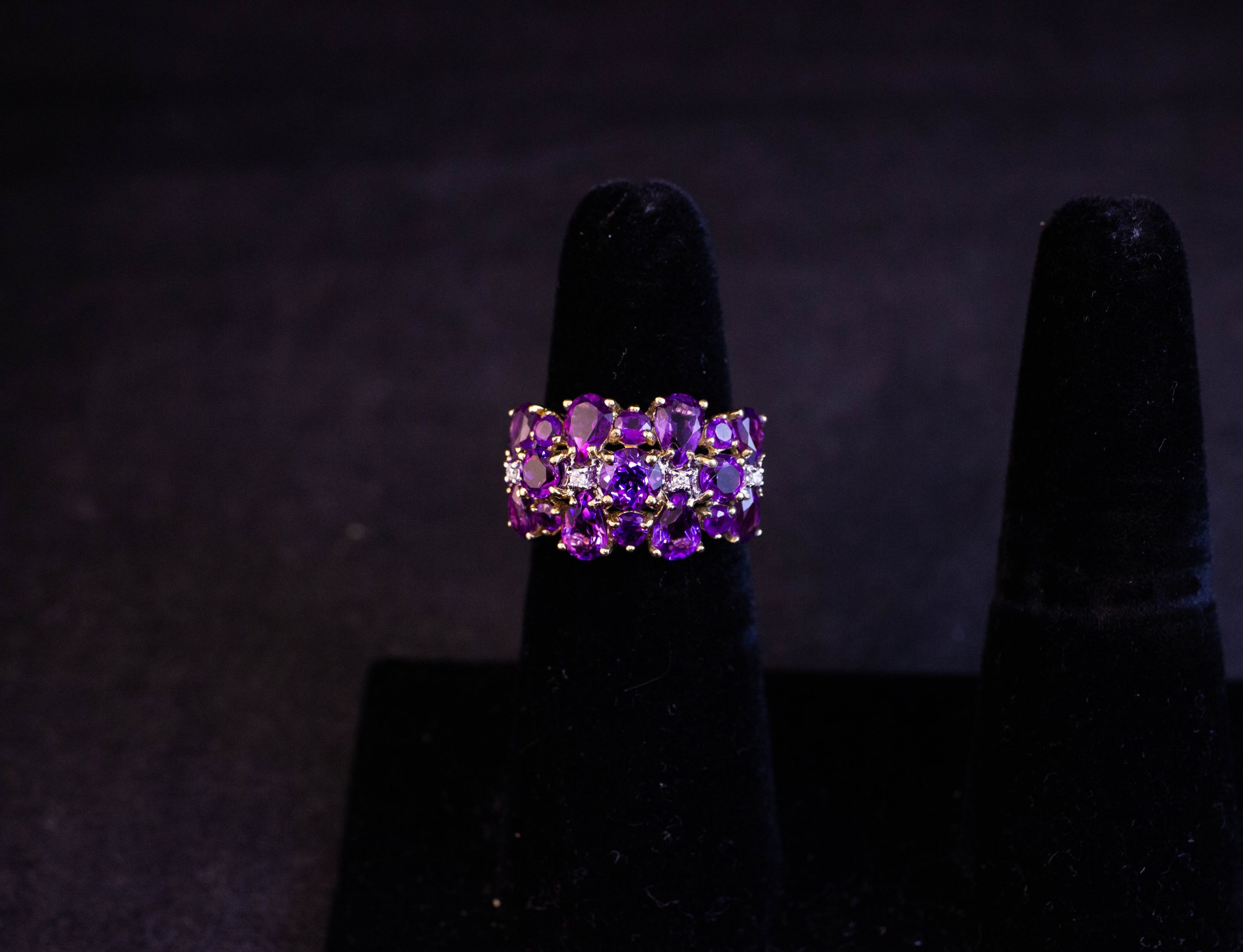 IMG_8734 9k yellow gold amethyst cluster ring. Size K. Price includes nationwide delivery