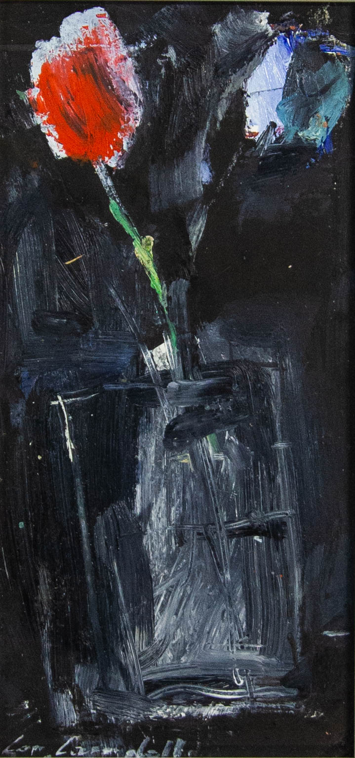 IMG_8850 Con Campbell Still Life Flowers in Vase oil on board. Frame measures 23 x 33cm, painting measures 8.5 x 18cm. Price includes nationwide delivery