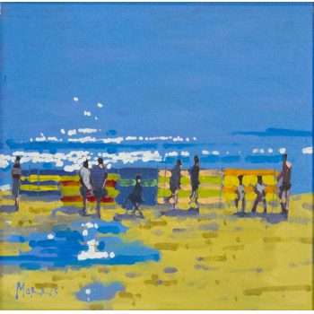 John Morris "Wind Breaks" oil painting on board. Frame measures 49 x 49cm, painting measures 25 x 25cm. Price includes nationwide delivery